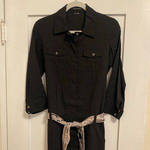 Theory | Black Linen Blend Button Down Dress with 3/4" Sleeves